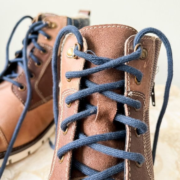 Unionbay Size 13 Leather Faux Fur-lined Lace-up Round Toe Brown Tan Ankle Boots - Picture 9 of 15